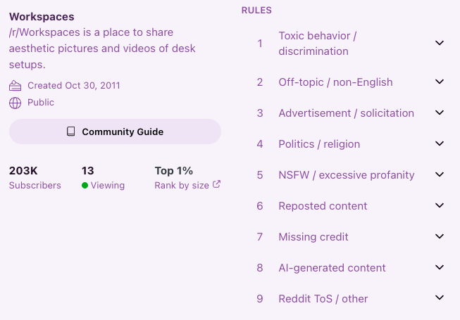 subreddit about and rules