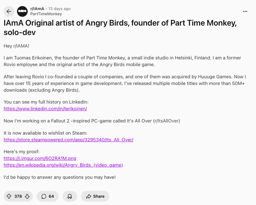 ama thread on reddit