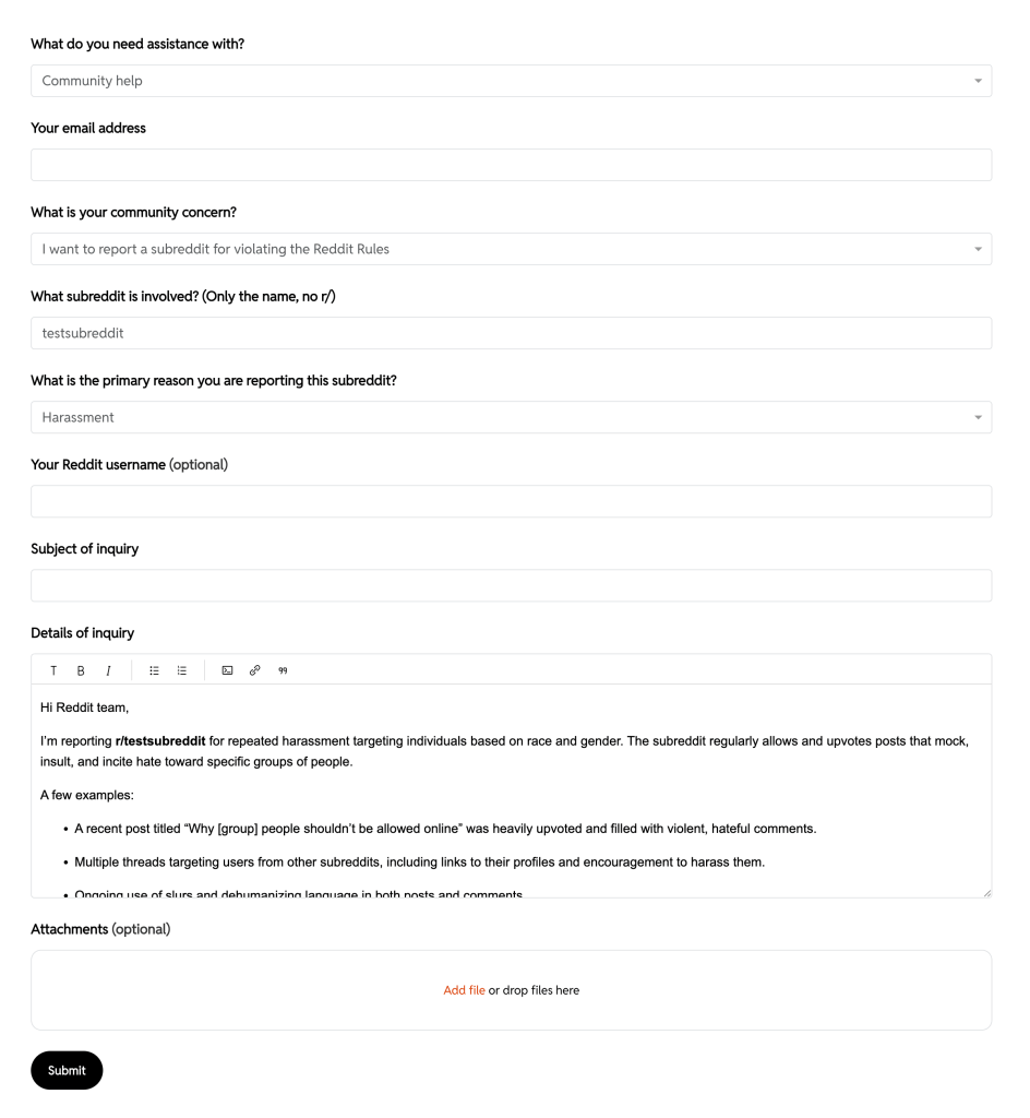 report a subreddit