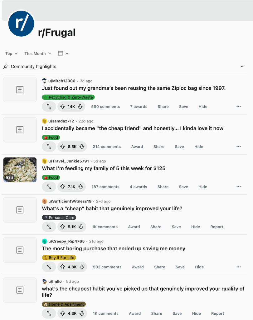 subreddit Frugal