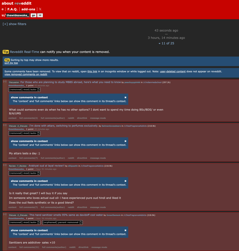 view removed content of an user